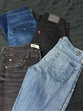 Designer Jeans Bundle of 4 — 7FAM Zara GAP Levi’s Sz 26/27